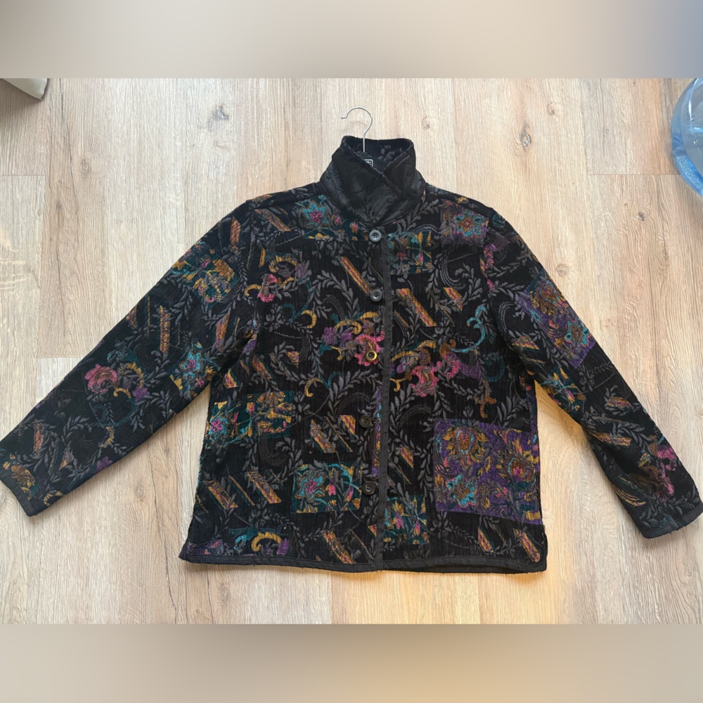 Coldwater Creek black velvet floral jacket